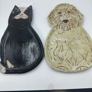 Signed Ceramic Cat and Dog Wall Decor/Tray/Dish
